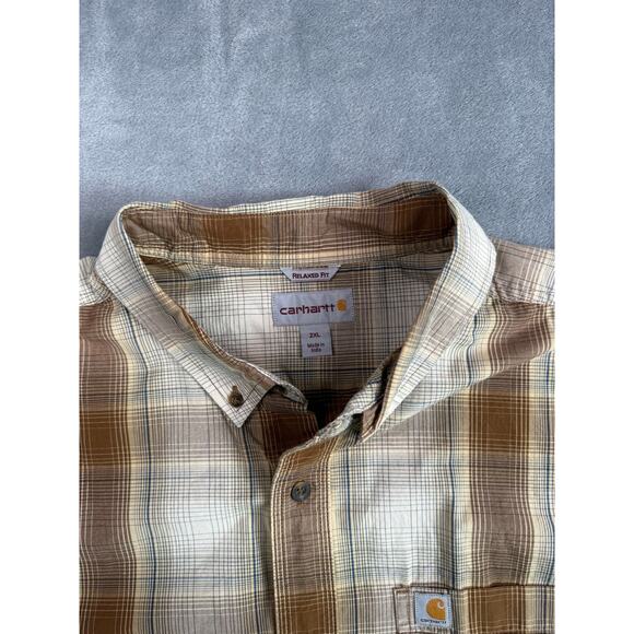 Carhartt Plaid Button Down Shirt Size 2XL Work Shirt Rugged Outdoor Brown - Picture 4 of 8